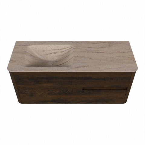 Mondiaz CIRO-DLUX Badkamermeubelset - 120x45x50cm - Solid surface wastafel Saba - 1 wasbak Links - zonder kraangaten - 2 lades - Walnut SW1530686