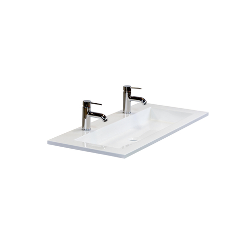 H&R Badmeubelen Thin wastafel kunststeen 100,5x2x45,5cm wit mat 2 kraangaten SW458031