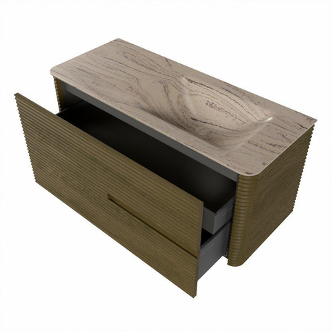 Mondiaz CIRO-DLUX Ensemble de meubles de salle de bains - 110x45x50cm - Plan vasque solid surface Arena - 1 bassin à droite - 1 trou de robinet - 2 tiroirs - Dusk SW1533815