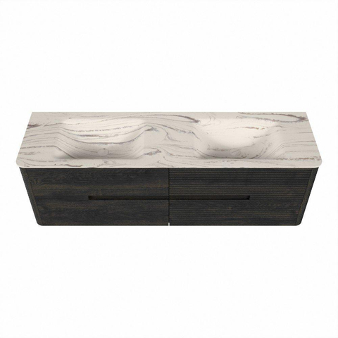 Mondiaz CIRO-DLUX Badkamermeubelset - 160x45x50cm - Solid surface wastafel Nata - 2 wasbak Dubbel - 2 kraangaten - 4 lades - Shadow SW1532597