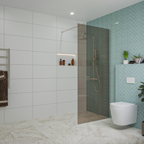 Fortifura Galeria inloopdouche - 90x200cm - rookglas - wandarm - PVD - geborsteld RVS SW876902