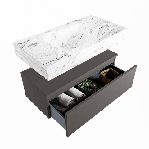 MONDIAZ ALAN - DLUX Badkamermeubelset - 90cm - onderkast - Dark grey - 1 lade - vrijhangende wastafel - wasbak midden - 1 kraangat - Glace SW804995