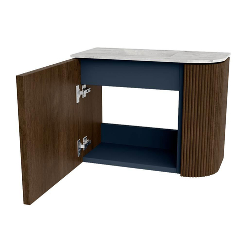 Mondiaz JOYA-DLUX Meuble de salle de bains 51,6cm - arrondi droit couleur Noyer - Vasque FAYE position Gauche Sans trou de robinet couleur Glace SW1422370