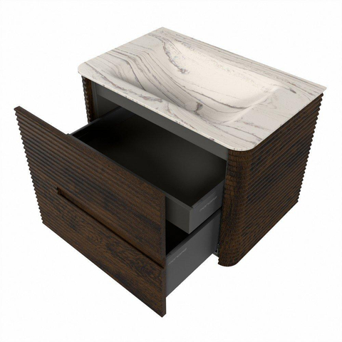 Mondiaz CIRO-DLUX Ensemble de meubles de salle de bains - 70x45x50cm - Vasque solid surface Nata - 1 lavabo au milieu - 1 trou de robinet - 2 tiroirs - Noyer SW1530538