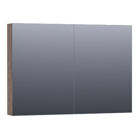 Saniclass Plain Spiegelkast - 100x70x15cm - 2 links/rechtsdraaiende spiegeldeuren - MFC - burned bark SW392955
