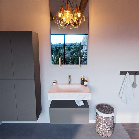 Mondiaz ALAN-DLUX Ensemble de meuble - 70cm - meuble - Plata mat - 1 tiroir - Lavabo Cloud Ostra suspendu - vasque Centre - 1 trou de robinet - Beige SW807761