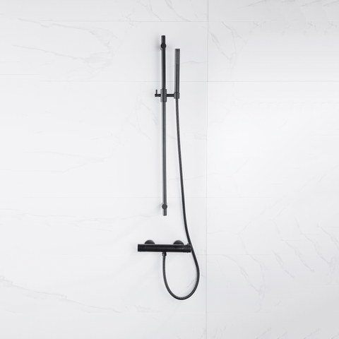 Fortifura Calvi douchekraan - met glijstangset - met staafhanddouche - metalen doucheslang - mat zwart SW811924