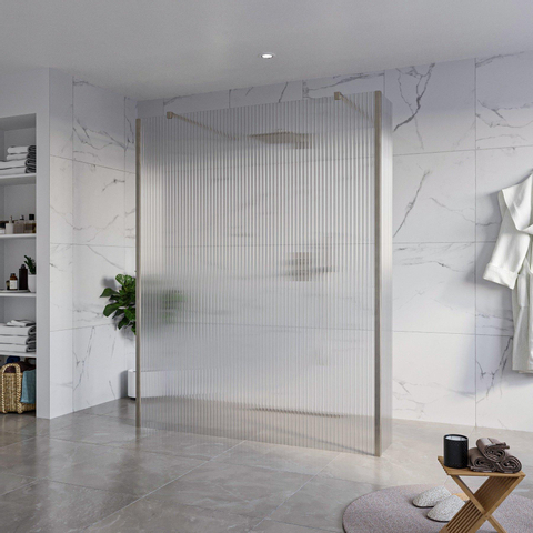 Fortifura Galeria Vrijstaande Inloopdouche - 160x200cm - helder geribbeld - antikalk - 8mm veiligheidsglas - 2 zijwanden - 40cm - wandsteunen en hoekprofielen - PVD - geborsteld gunmetal (antraciet) SW993226