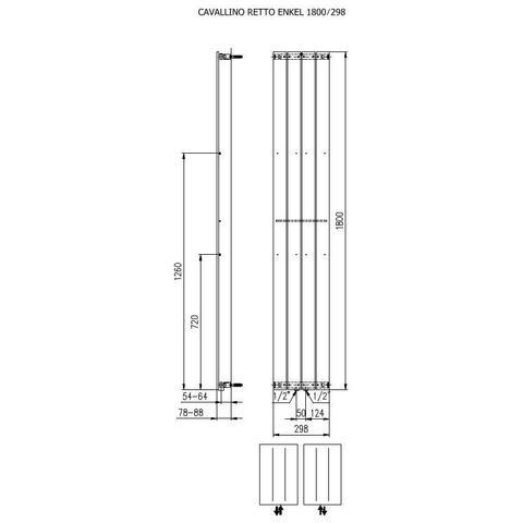 Plieger Cavallino Retto radiateur design vertical simple raccordement central 1800x298mm 614W blanc 7252958