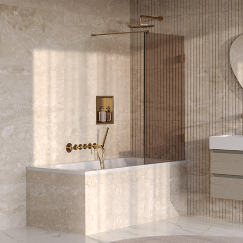 BRAUER Void Paroi de baignoire - 80x140 - verre bronze - avec revêtement en verre - or brossé PVD SW1580866