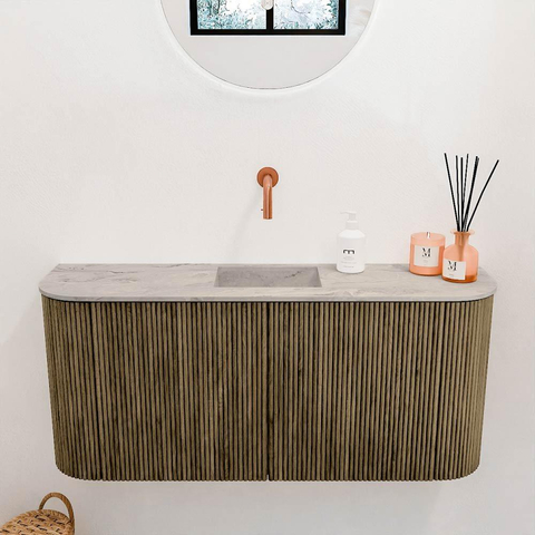 Mondiaz JOYA-DLUX 93.2cm toiletmeubel - ronding links en rechts kleur Dusk - Wastafel FAYE positie Midden Zonder kraangat kleur Glace. SW1423215