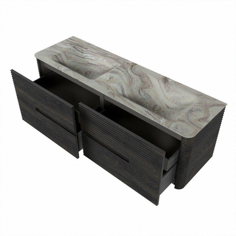 Mondiaz CIRO-DLUX Ensemble de meubles de salle de bains - 150x45x50cm - Plan-vasque solid surface Glace - 2 vasques Double - sans trous de robinet - 4 tiroirs - Shadow SW1532223