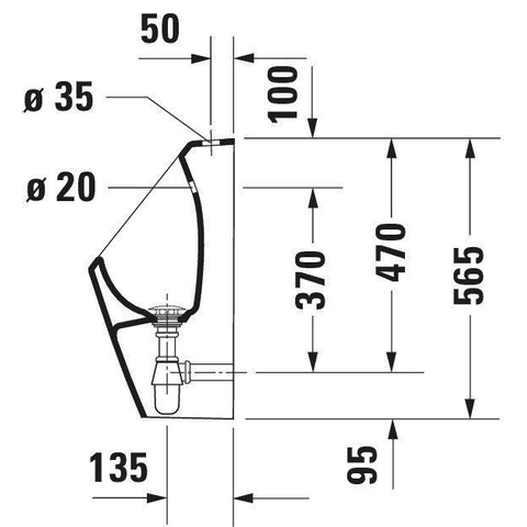 Duravit D-code Urinoir - met boveninlaat - met bevestiging - zonder spoelrand - met sproeikop en sifon - glans wit 0315131