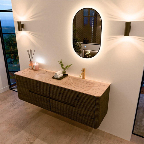 Mondiaz CIRO-DLUX Badkamermeubelset - 160x45x50cm - Solid surface wastafel Arena - 1 wasbak Rechts - 1 kraangat - 4 lades - Shadow SW1532519