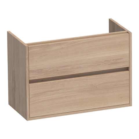 BRAUER Adore Meuble sous-lavabo peu profond - 80x39x55cm - 2 tiroirs softclose - sans poignées - 1 découpe pour siphon - chêne massif - lamelles chêne naturel SW704611