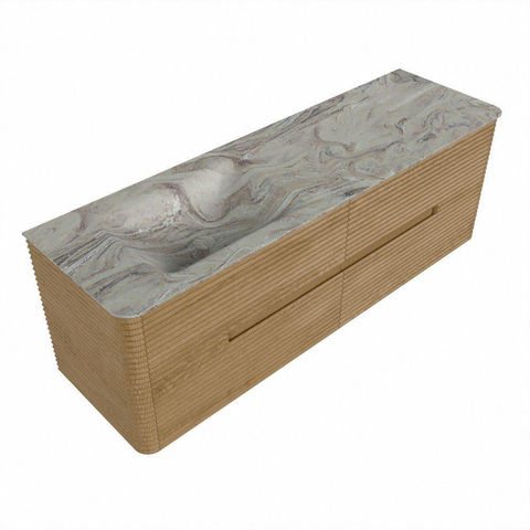 Mondiaz CIRO-DLUX Badkamermeubelset - 150x45x50cm - Solid surface wastafel Glace - 1 wasbak Links - 1 kraangat - 4 lades - Oak SW1530825