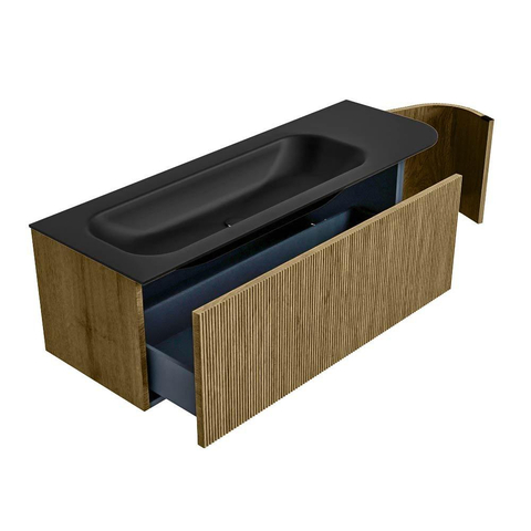 Mondiaz KURVE Badkamermeubelset - 135x46x40cm - 1 lade - 1 deur - wastafel solid surface - links - 1 kraangat - Dusk SW1414836