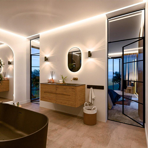 Mondiaz CIRO-DLUX Meuble de salle de bains - 130x45x50cm - Lavabo en solid surface Lava - 1 vasque à droite - sans trous de robinet - 4 tiroirs - Chêne SW1531088