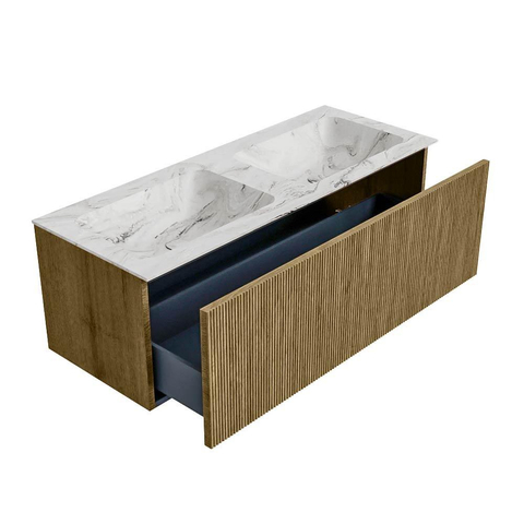 Mondiaz KURVE-DLUX Ensemble meuble de salle de bains - 120x46x40cm - 1 tiroir - lavabo solid surface - double - 2 trous de robinet - Dusk SW1415509