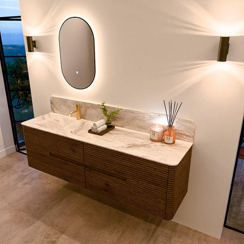 Mondiaz CIRO-DLUX Badkamermeubelset - 170x45x50cm - Solid surface wastafel Frappe - 1 wasbak Links - 1 kraangat - 4 lades - Dusk SW1533812