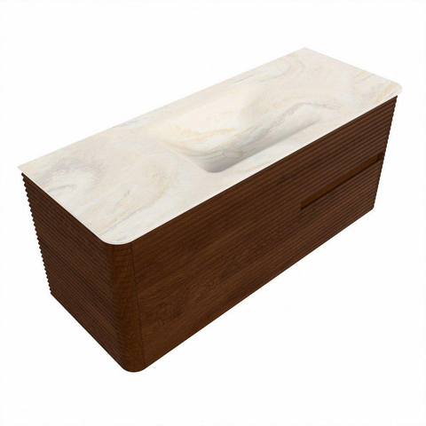 Mondiaz CIRO-DLUX Badkamermeubelset - 120x45x50cm - Solid surface wastafel Ostra - 1 wasbak Midden - 1 kraangat - 2 lades - Ruby SW1531839