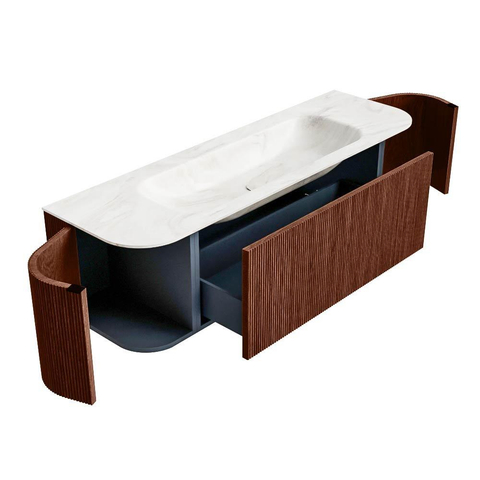 Mondiaz KURVE-DLUX Ensemble de meuble de salle de bains - 150x46x40cm - 1 tiroir - 2 portes - vasque solid surface - centre - sans trou de robinet - Ruby SW1415854