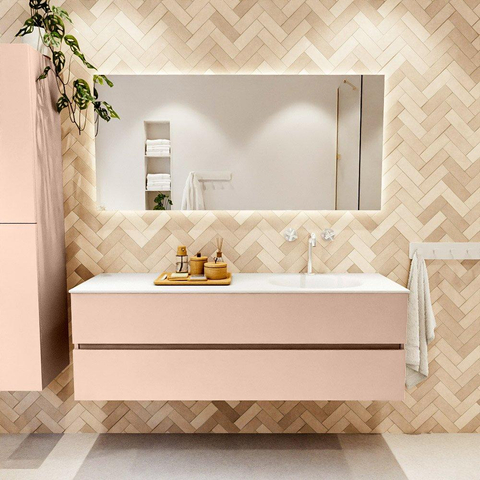 MONDIAZ VICA Ensemble meuble de salle de bains - 150cm - meuble bas rosee - 2 tiroirs - lavabo moon à droite - 1 trou de robinet - version haute 60cm - talc SW1080372