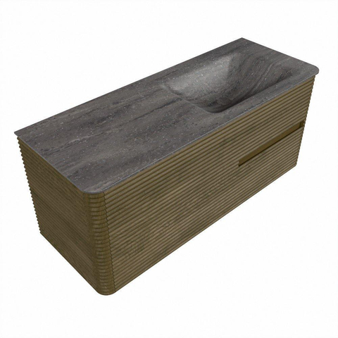 Mondiaz CIRO-DLUX Badkamermeubelset - 120x45x50cm - Solid surface wastafel Oza - 1 wasbak Rechts - zonder kraangaten - 2 lades - Dusk SW1533281