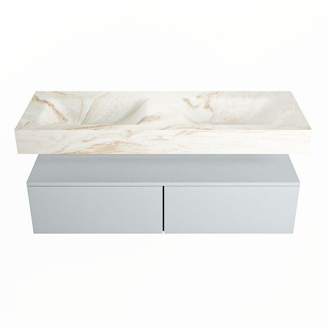 Mondiaz ALAN-DLUX Ensemble de meuble - 130cm - meuble Clay mat - 2 tiroirs - Lavabo Cloud Frappe suspendu - vasque Gauche et droite - 0 trous de robinet SW805772
