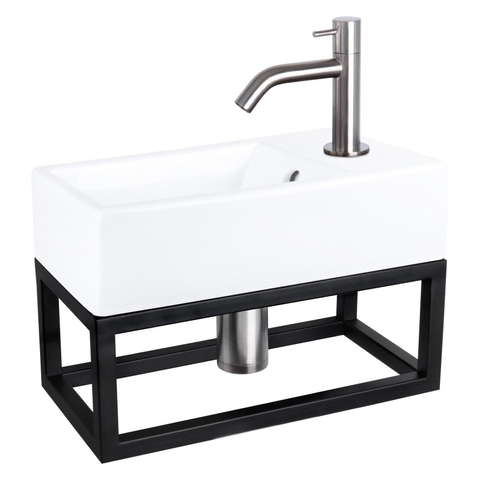 Differnz Force pack lave-mains – 40 x 22 x 11,5 cm – céramique blanche – robinet courbé chromé mat – avec cadre noir SW373256