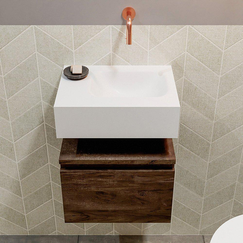 MONDIAZ ANDOR Toiletmeubel 40x30x30cm met 0 kraangaten 1 lades dark brown mat Wastafel Lex rechts Solid Surface Wit SW474310