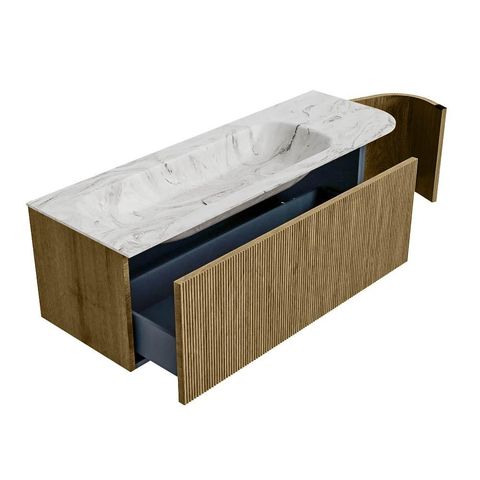 Mondiaz KURVE-DLUX Badkamermeubelset - 135x46x40cm - 1 lade - 1 deur - wastafel solid surface - links - zonder kraangat - Dusk SW1415483