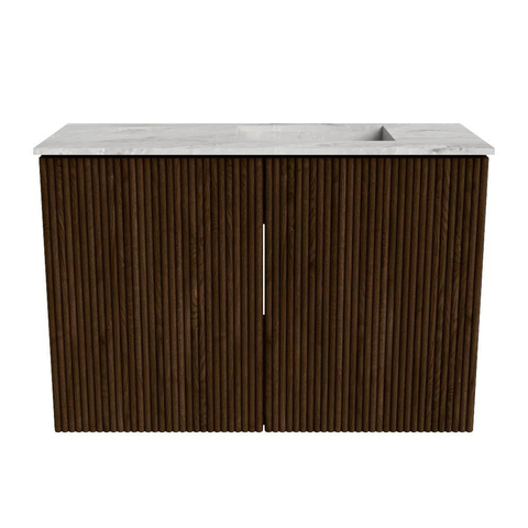Mondiaz JOYA-DLUX 60cm toiletmeubel - kleur Walnut - Wastafel FAYE positie Rechts Zonder kraangat kleur Glace. SW1422345