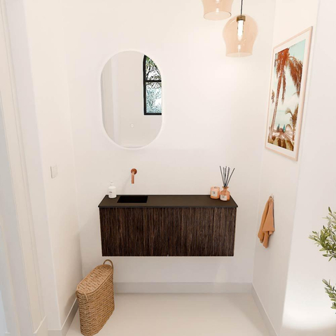 Mondiaz JOYA 100cm toiletmeubel - kleur Walnut - Wastafel FAYE positie Links Zonder kraangat kleur Urban. SW1421384