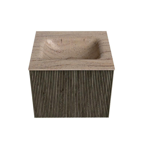MONDIAZ KURVE-DLUX 50cm badmeubel kleur Shadow met 1 lade en 0 deuren. Wastafel GRUNNE Midden zonder kraangat Saba. SW1433228