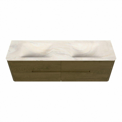 Mondiaz CIRO-DLUX Badkamermeubelset - 160x45x50cm - Solid surface wastafel Ostra - 2 wasbak Dubbel - zonder kraangaten - 4 lades - Dusk SW1533448