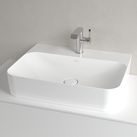 Villeroy & Boch finion wastafel onderzijde - geslepen - 1 kraangat - 60x47cm CeramicPlus - met verdekte overloop - White Alpine (glans wit) SW106476
