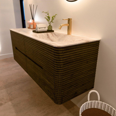 Mondiaz CIRO-DLUX Badkamermeubelset - 140x45x50cm - Solid surface wastafel Frappe - 1 wasbak Rechts - 1 kraangat - 4 lades - Shadow SW1532180
