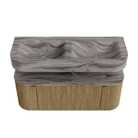 MONDIAZ THOR-DLUX 120cm meuble de salle de bains arrondi gauche + droite couleur Dusk avec 1 tiroir et 2 portes. Vasque suspendue CLOUD Double sans trou de robinet couleur Sombra. SW1463683