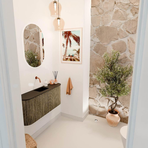 Mondiaz JOYA 93.2cm toiletmeubel - ronding links en rechts kleur Dusk - Wastafel FAYE positie Midden Zonder kraangat kleur Urban. SW1421687