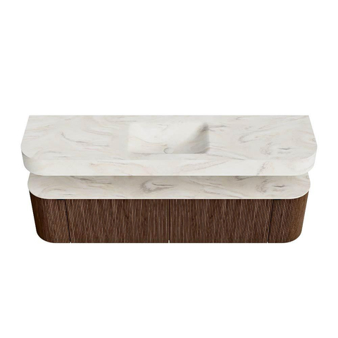 MONDIAZ THOR-DLUX Meuble de salle de bains - 180cm - arrondi gauche + droite - couleur Walnut - 2 tiroirs et 2 portes - Vasque suspendue CLOUD Milieu sans trou de robinet - couleur Ostra SW1465967