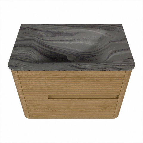 Mondiaz CIRO-DLUX Meuble de salle de bains - 70x45x50cm - lavabo solid surface Sombra - 1 vasque au milieu - sans trous de robinet - 2 tiroirs - Chêne SW1531239