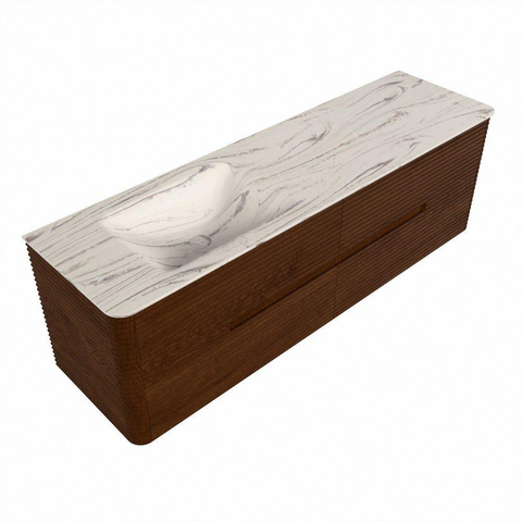 Mondiaz CIRO-DLUX Ensemble de meubles de salle de bains - 160x45x50cm - Plan-vasque en solid surface Nata - 1 vasque à gauche - 1 trou de robinet - 4 tiroirs - Ruby SW1532053