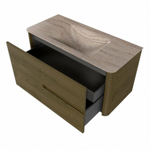 Mondiaz CIRO-DLUX Meuble de salle de bains - 100x45x50cm - lavabo Solid surface Saba - 1 vasque au milieu - sans trous de robinet - 2 tiroirs - Dusk SW1533325
