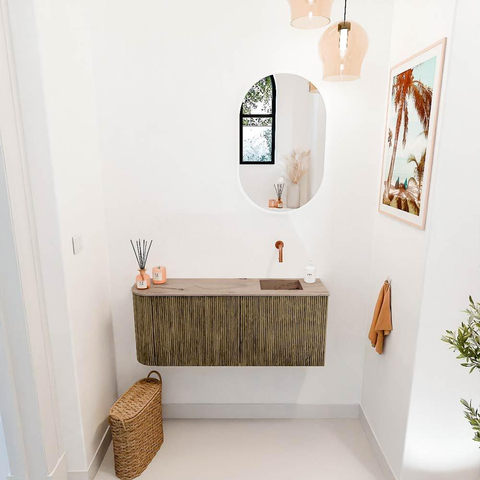 Mondiaz JOYA-DLUX Meuble de salle de bains - 101,6cm - arrondi gauche couleur Dusk - Vasque FAYE position droite sans trou de robinet couleur Arena SW1425789