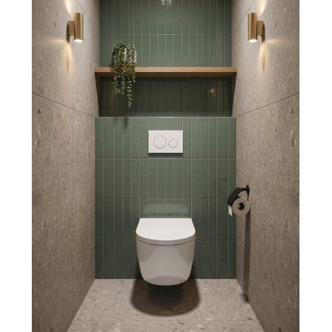 QeramiQ Dely Swirl Toiletset - 36.3x51.7cm - Inbouwreservoir met Geberit UP320 spoelmechanisme - 35mm zitting - mat witte metalen bedieningsplaat - ronde knoppen - wit glans SW1413317