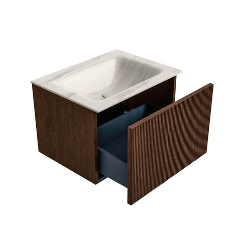 MONDIAZ KURVE-DLUX Meuble de salle de bains 60cm couleur Walnut avec 1 tiroir et 0 portes. Lavabo CLOUD Central 1 trou de robinet Meli. SW1431662