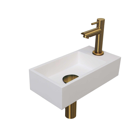 Ink Versus pack lave-mains – 36 x 18 x 9 cm – polystone blanc – perçage à droite – robinet doré mat SW439606