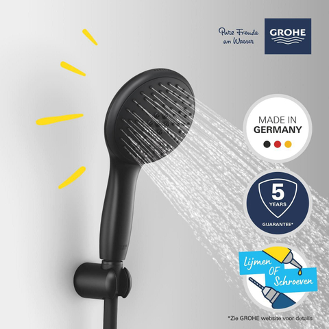 Grohe Vitalio Start QuickFix Handdoucheset - diameter 11cm - 2 straalsoorten - 7.4l/min - met houder - met slang - 175cm - matte black (mat zwart) SW1126724