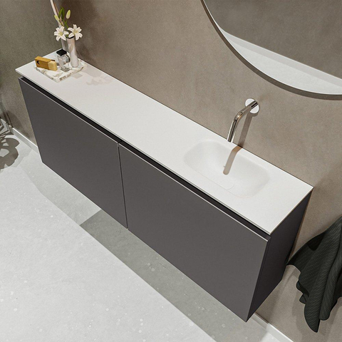 MONDIAZ TURE Toiletmeubel 120x23x50cm met 0 kraangaten 2 deuren dark grey mat Wastafel Eden rechts Solid Surface Wit SW474946